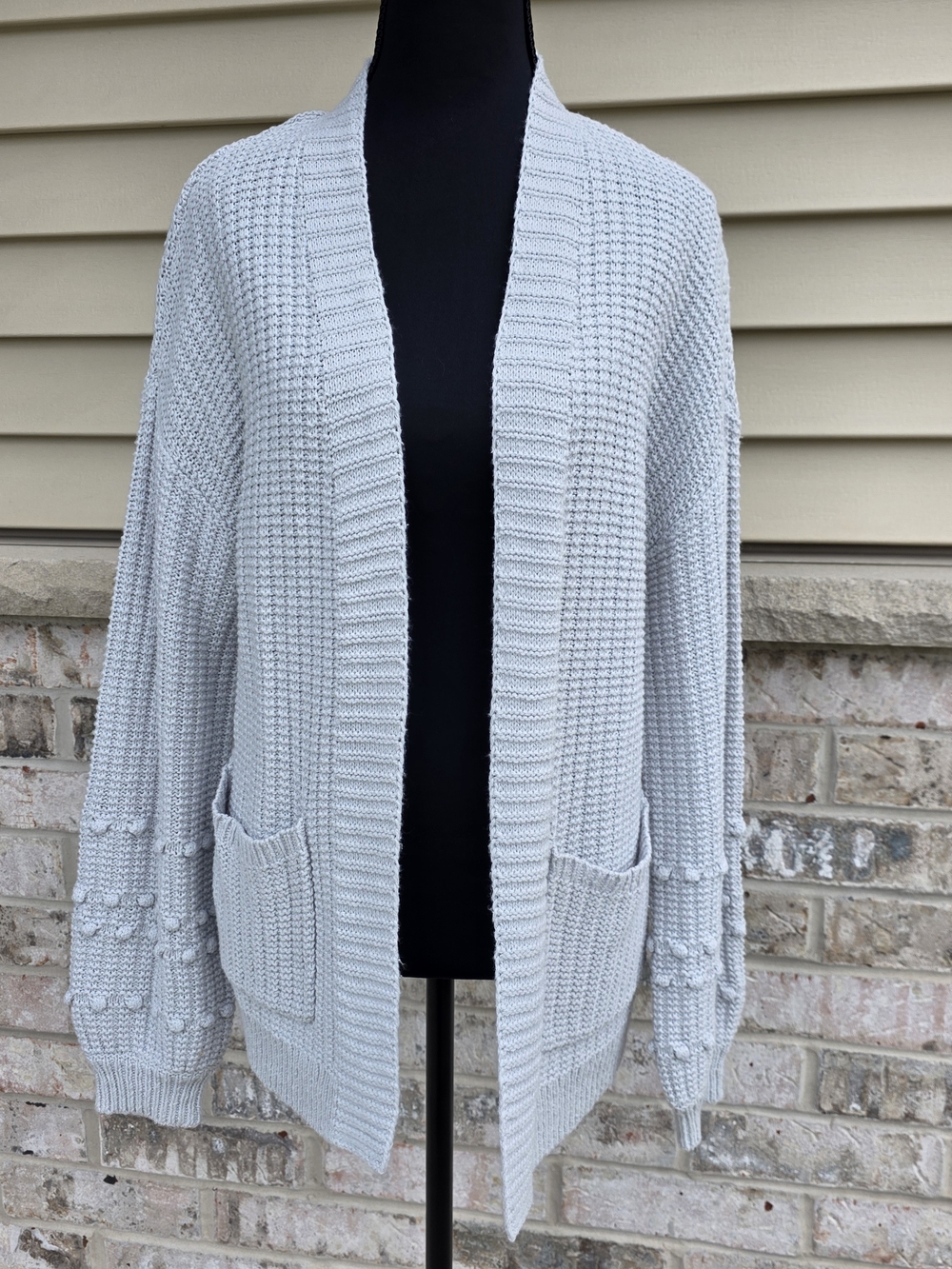 Maurices Gray/Blue Chunky Knit Bobble Sleeve Cardigan NWT Medium